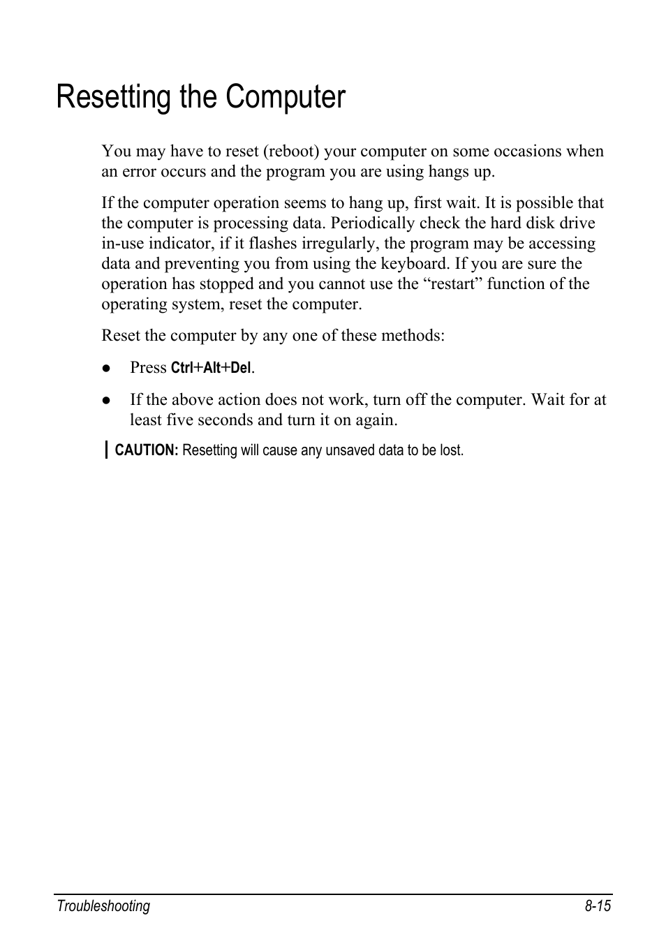 Resetting the computer, Resetting the computer -15 | chiliGREEN Mitac 9515 User Manual | Page 104 / 122