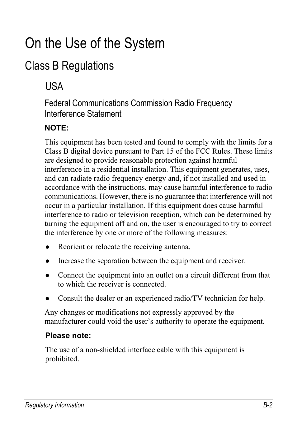 On the use of the system, Class b regulations | chiliGREEN Mitac 9515 User Manual | Page 108 / 122