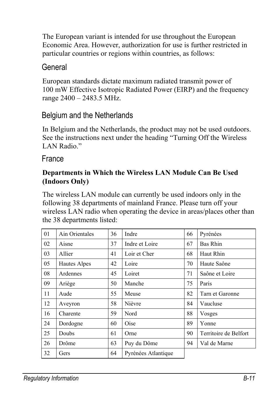 General, Belgium and the netherlands, France | chiliGREEN Mitac 9515 User Manual | Page 117 / 122