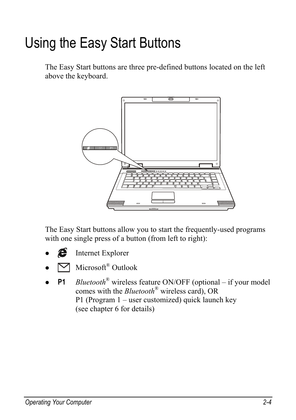Using the easy start buttons, Using the easy start buttons -4 | chiliGREEN Mitac 9515 User Manual | Page 25 / 122