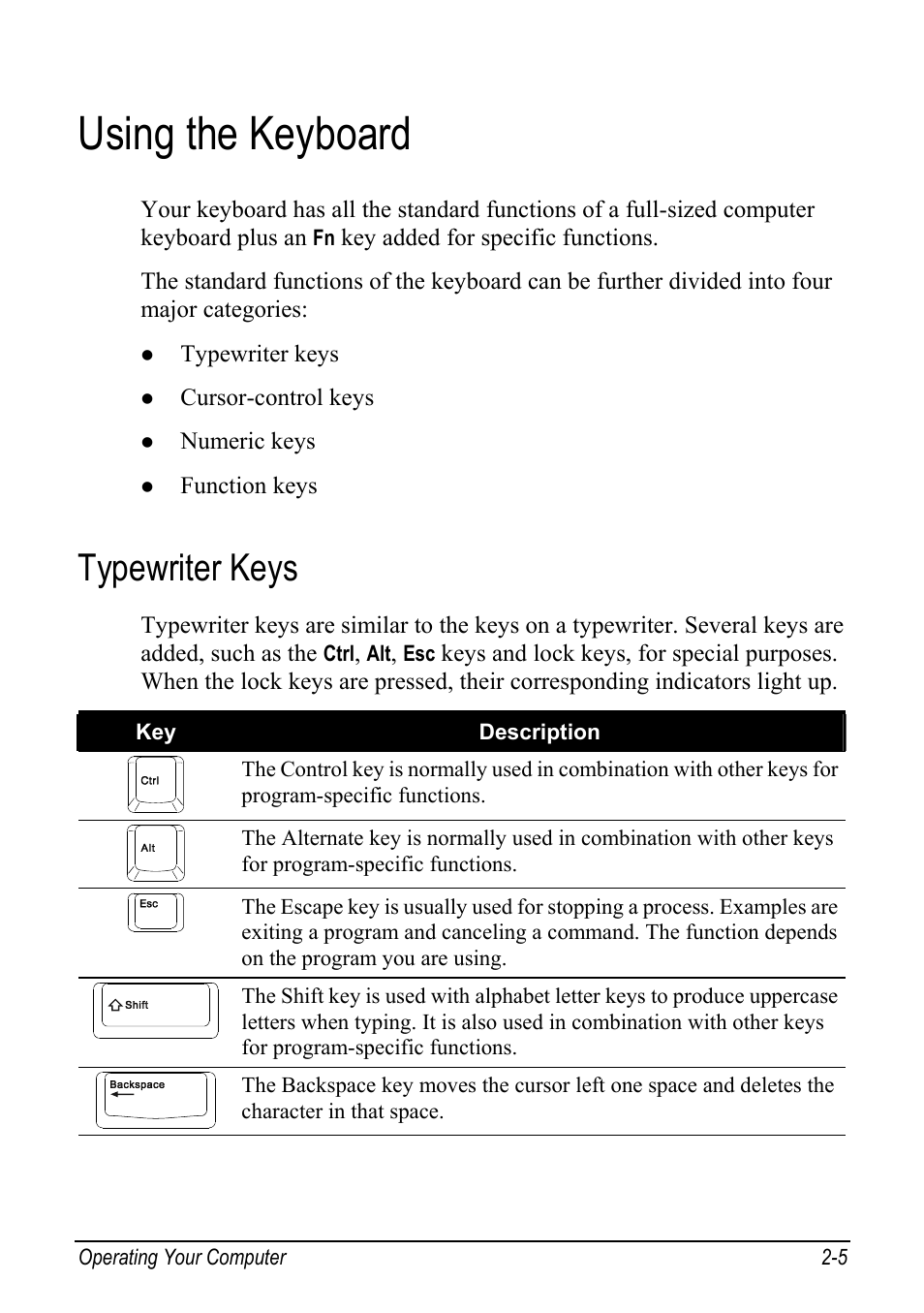 Using the keyboard, Typewriter keys, Using the keyboard -5 | Typewriter keys -5 | chiliGREEN Mitac 9515 User Manual | Page 26 / 122