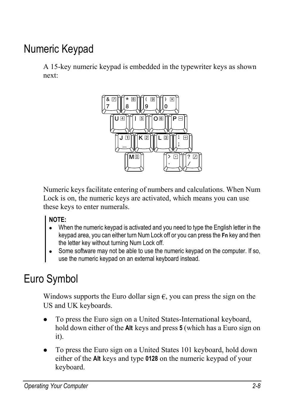 Numeric keypad, Euro symbol, Numeric keypad -8 | Euro symbol -8 | chiliGREEN Mitac 9515 User Manual | Page 29 / 122