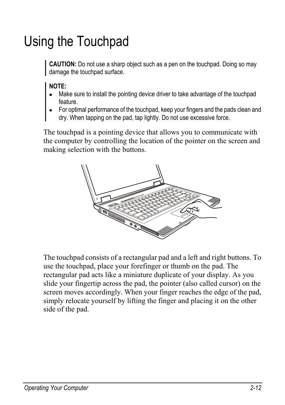 Using the touchpad, Using the touchpad -12 | chiliGREEN Mitac 9515 User Manual | Page 33 / 122