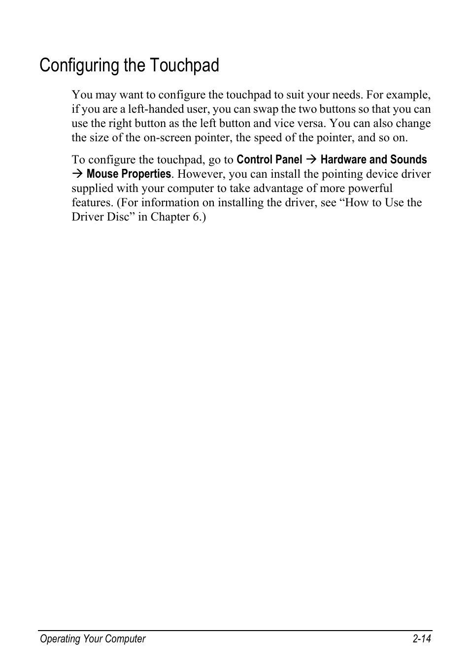Configuring the touchpad, Configuring the touchpad -14 | chiliGREEN Mitac 9515 User Manual | Page 35 / 122