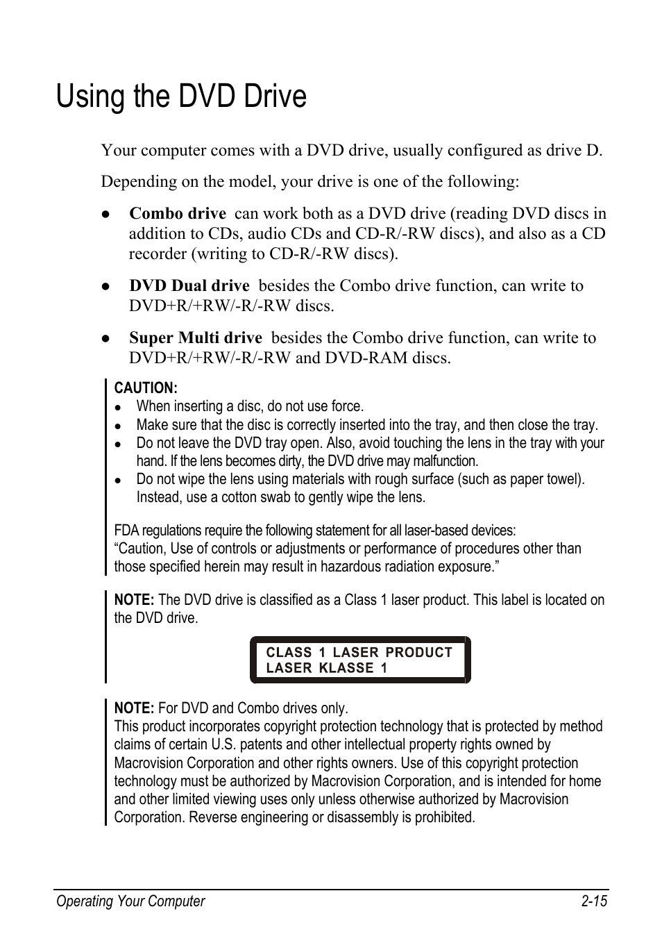 Using the dvd drive, Using the dvd drive -15 | chiliGREEN Mitac 9515 User Manual | Page 36 / 122