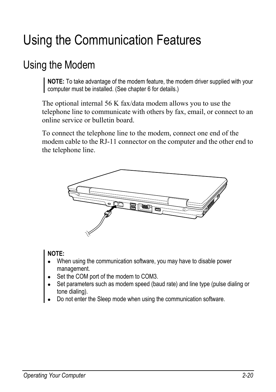 Using the communication features, Using the modem, Using the communication features -20 | Using the modem -20 | chiliGREEN Mitac 9515 User Manual | Page 41 / 122