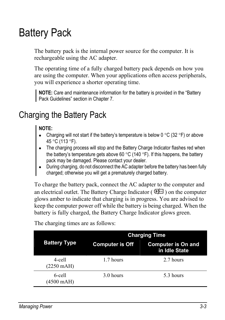 Battery pack, Charging the battery pack, Battery pack -3 | Charging the battery pack -3 | chiliGREEN Mitac 9515 User Manual | Page 53 / 122