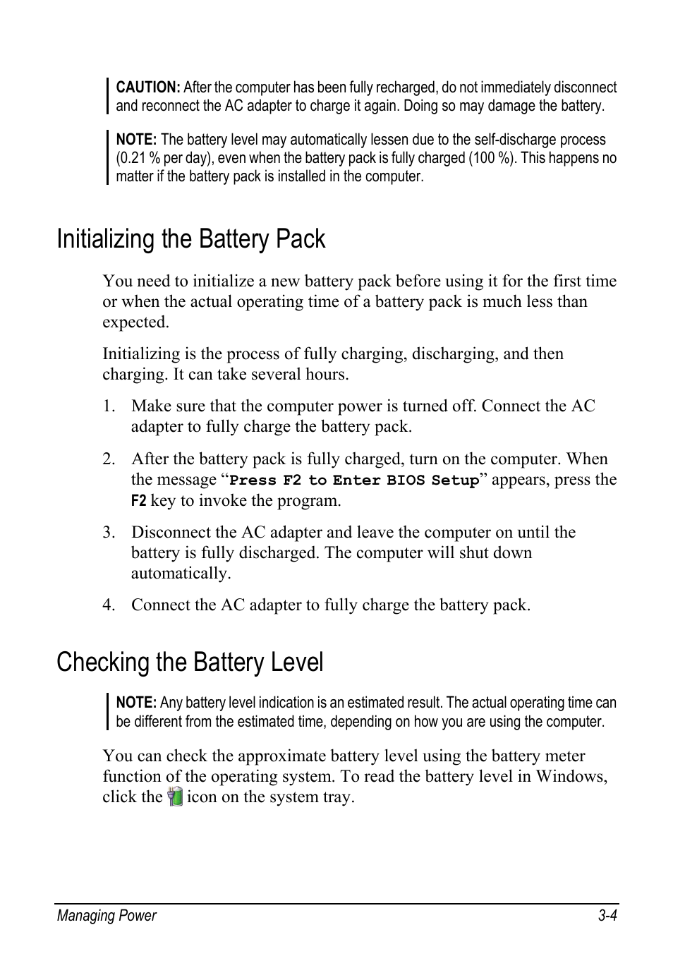 Initializing the battery pack, Checking the battery level, Initializing the battery pack -4 | Checking the battery level -4 | chiliGREEN Mitac 9515 User Manual | Page 54 / 122