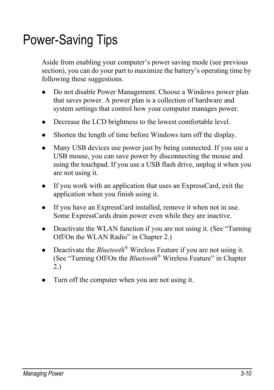 Power-saving tips, Power-saving tips -10 | chiliGREEN Mitac 9515 User Manual | Page 60 / 122