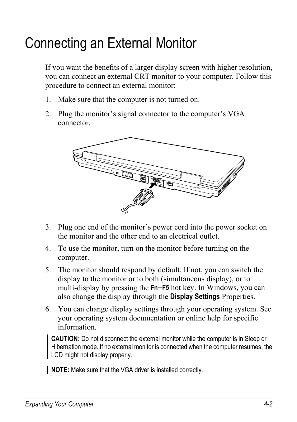 Connecting an external monitor, Connecting an external monitor -2 | chiliGREEN Mitac 9515 User Manual | Page 62 / 122