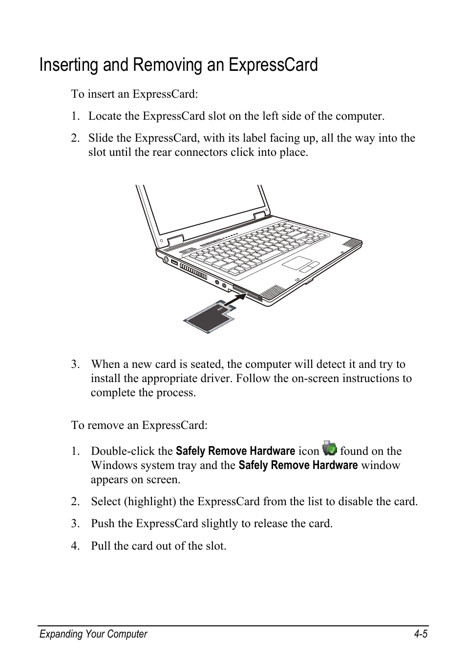 Inserting and removing an expresscard, Inserting and removing an expresscard -5 | chiliGREEN Mitac 9515 User Manual | Page 65 / 122