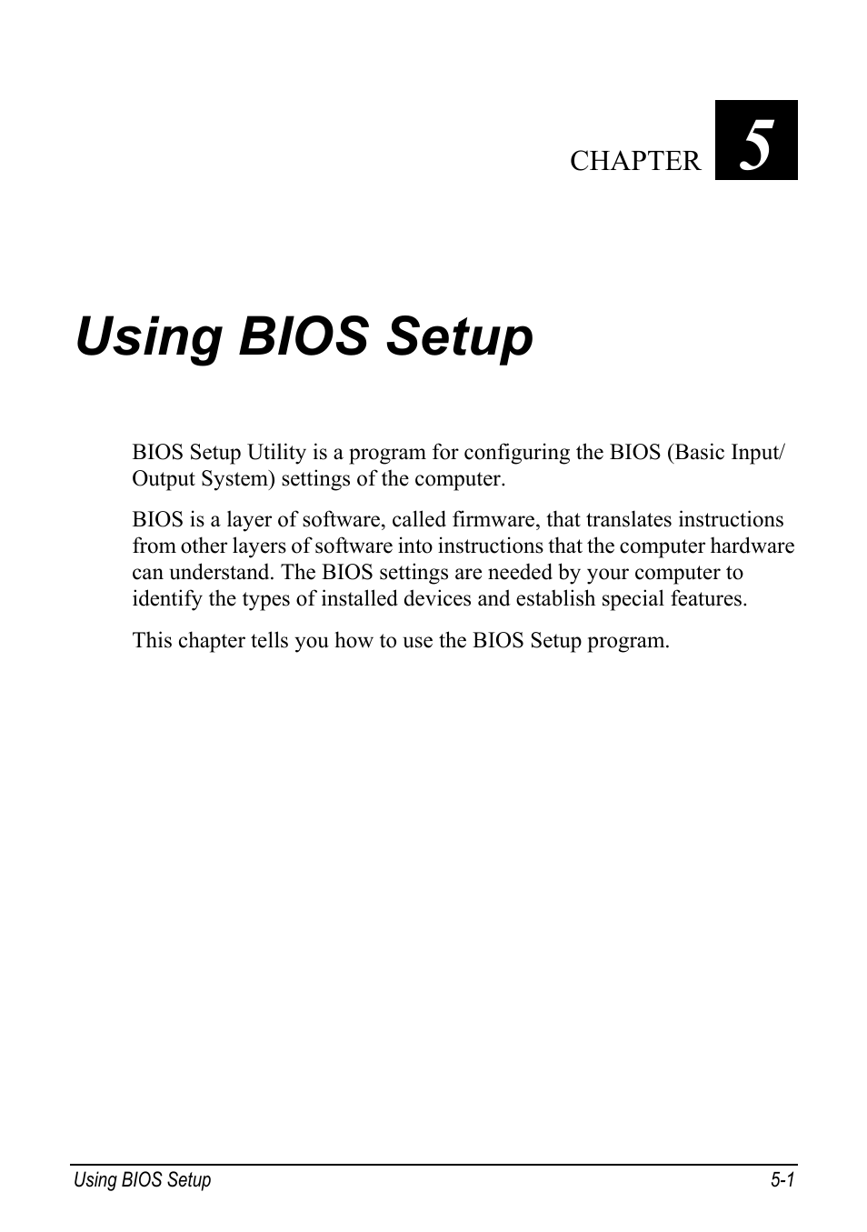 Using bios setup, Using bios setup -1, Chapter 5 | chiliGREEN Mitac 9515 User Manual | Page 69 / 122
