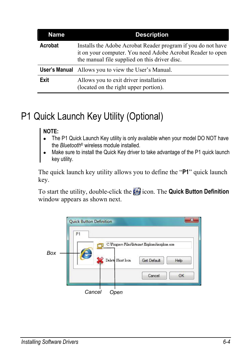 P1 quick launch key utility (optional), P1 quick launch key utility (optional) -4 | chiliGREEN Mitac 9515 User Manual | Page 82 / 122