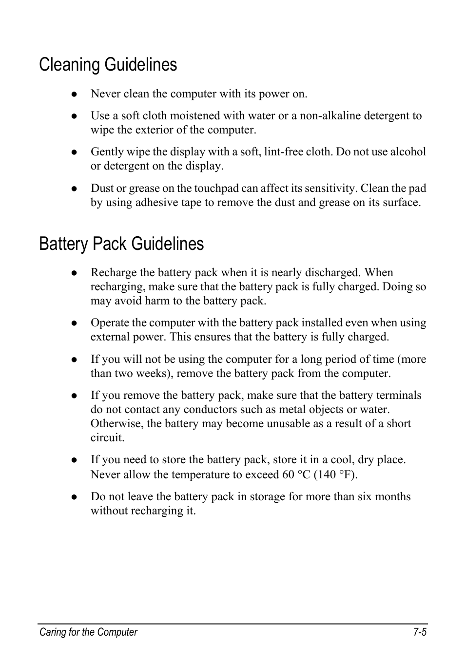 Cleaning guidelines, Battery pack guidelines, Cleaning guidelines -5 | Battery pack guidelines -5 | chiliGREEN Mitac 9515 User Manual | Page 88 / 122