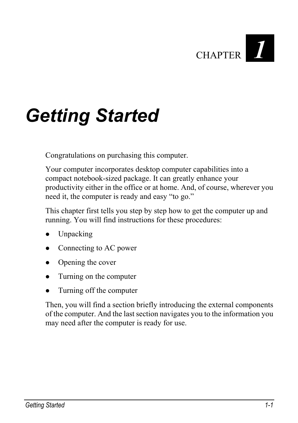 Getting started, Getting started -1, Chapter 1 | Chapter | chiliGREEN Mitac 9515 User Manual | Page 9 / 122