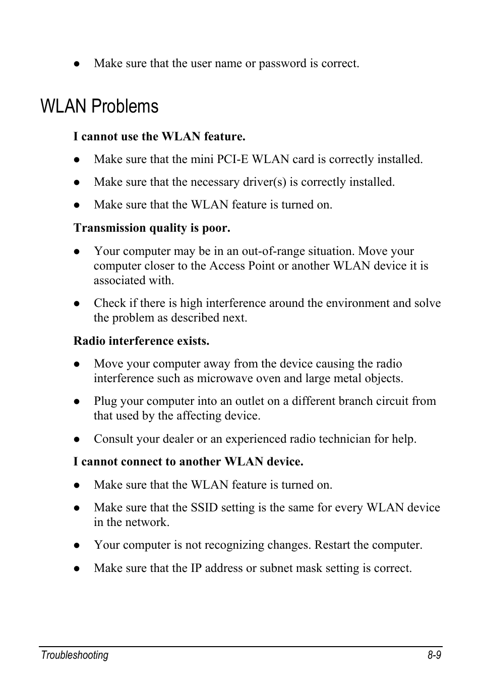 Wlan problems, Wlan problems -9 | chiliGREEN Mitac 9515 User Manual | Page 98 / 122