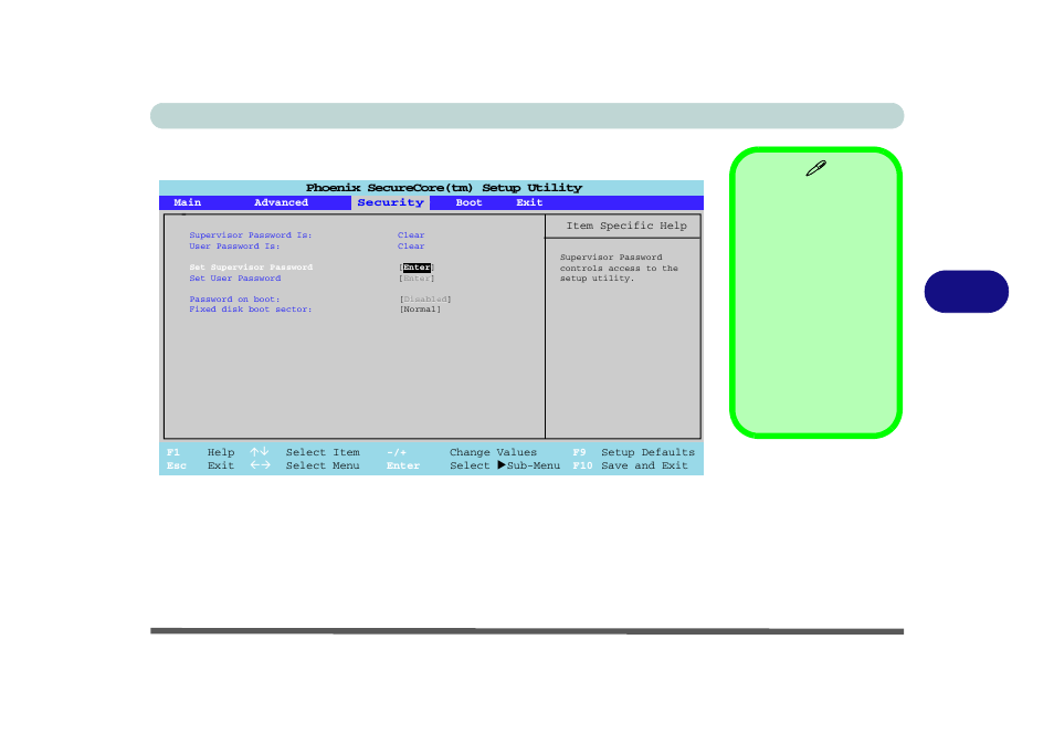 Security menu, Set supervisor password (security menu), Bios utilities security menu 5 - 11 | Figure 5 - 4 | chiliGREEN M860TU User Manual | Page 85 / 232