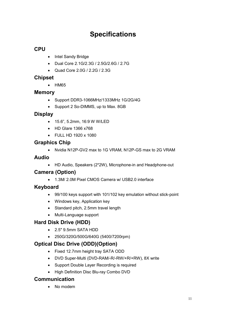 Specifications | chiliGREEN CBL21 User Manual | Page 12 / 68