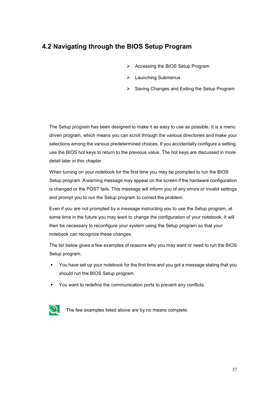 2 navigating through the bios setup program | chiliGREEN CBL21 User Manual | Page 38 / 68