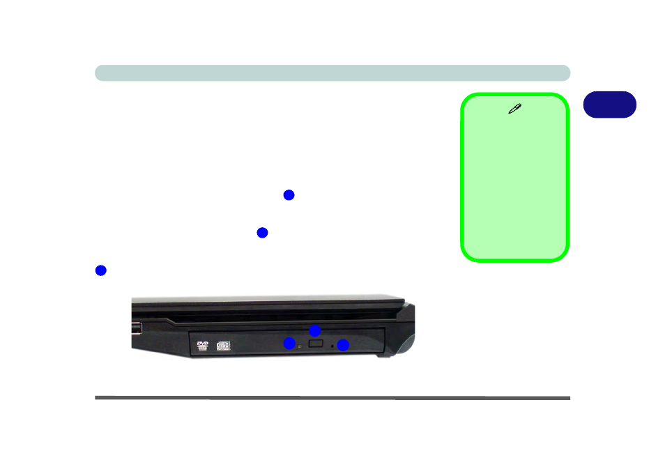 Optical (cd/dvd) device, Loading discs, Optical (cd/dvd) device -3 loading discs -3 | chiliGREEN C5500Q User Manual | Page 42 / 191