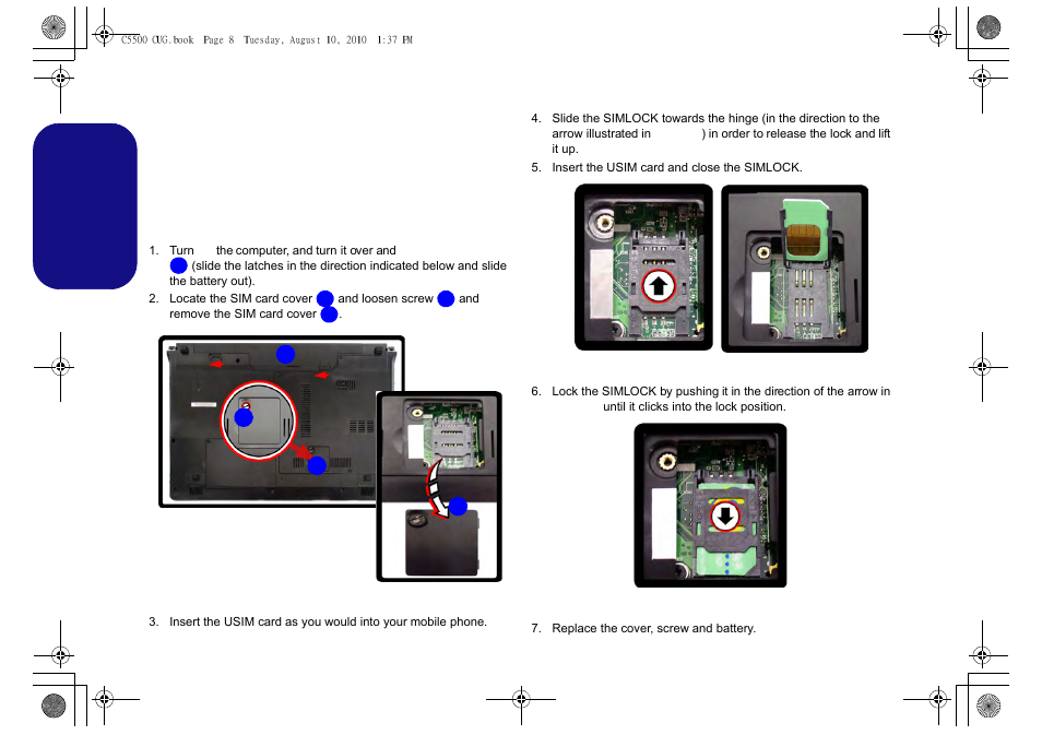 75g/hspa module, Usim card insertion, English | chiliGREEN C5500Q User Manual | Page 10 / 62