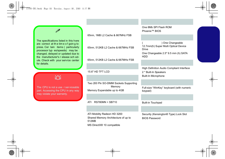 Specifications, English | chiliGREEN C5500Q User Manual | Page 13 / 62