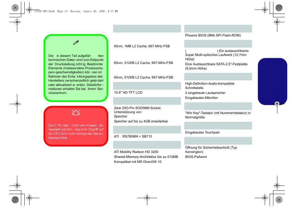 Technische daten, Deutsch | chiliGREEN C5500Q User Manual | Page 25 / 62