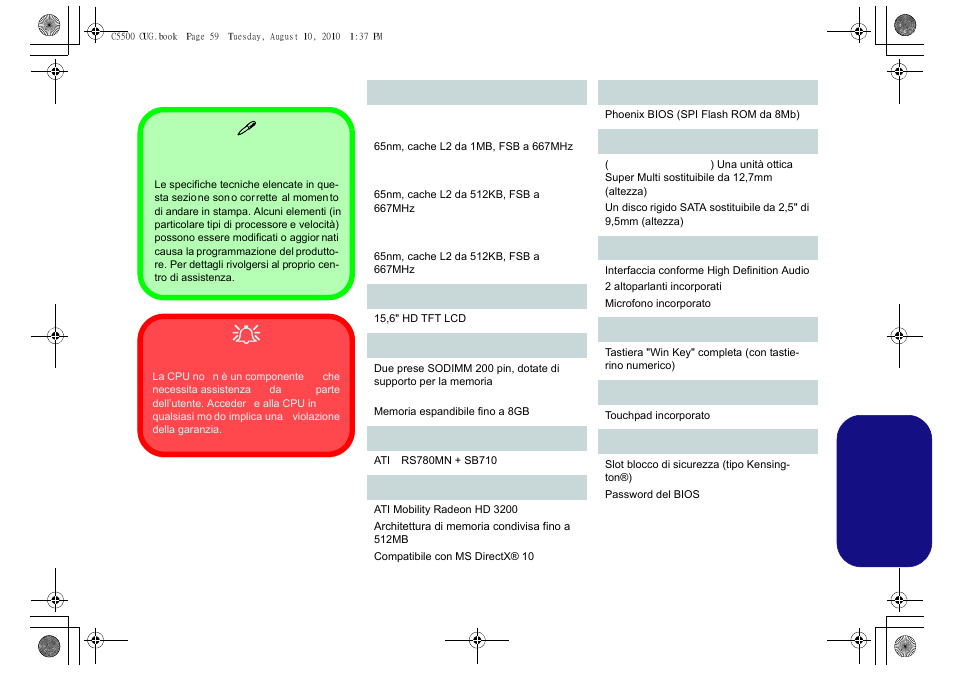 Specifiche tecniche, Italiano | chiliGREEN C5500Q User Manual | Page 61 / 62