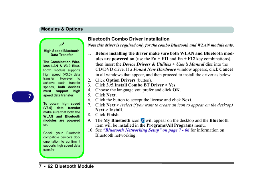 Bluetooth combo driver installation, Bluetooth combo driver installation -62, Bluetooth | chiliGREEN B5130 User Manual | Page 182 / 248