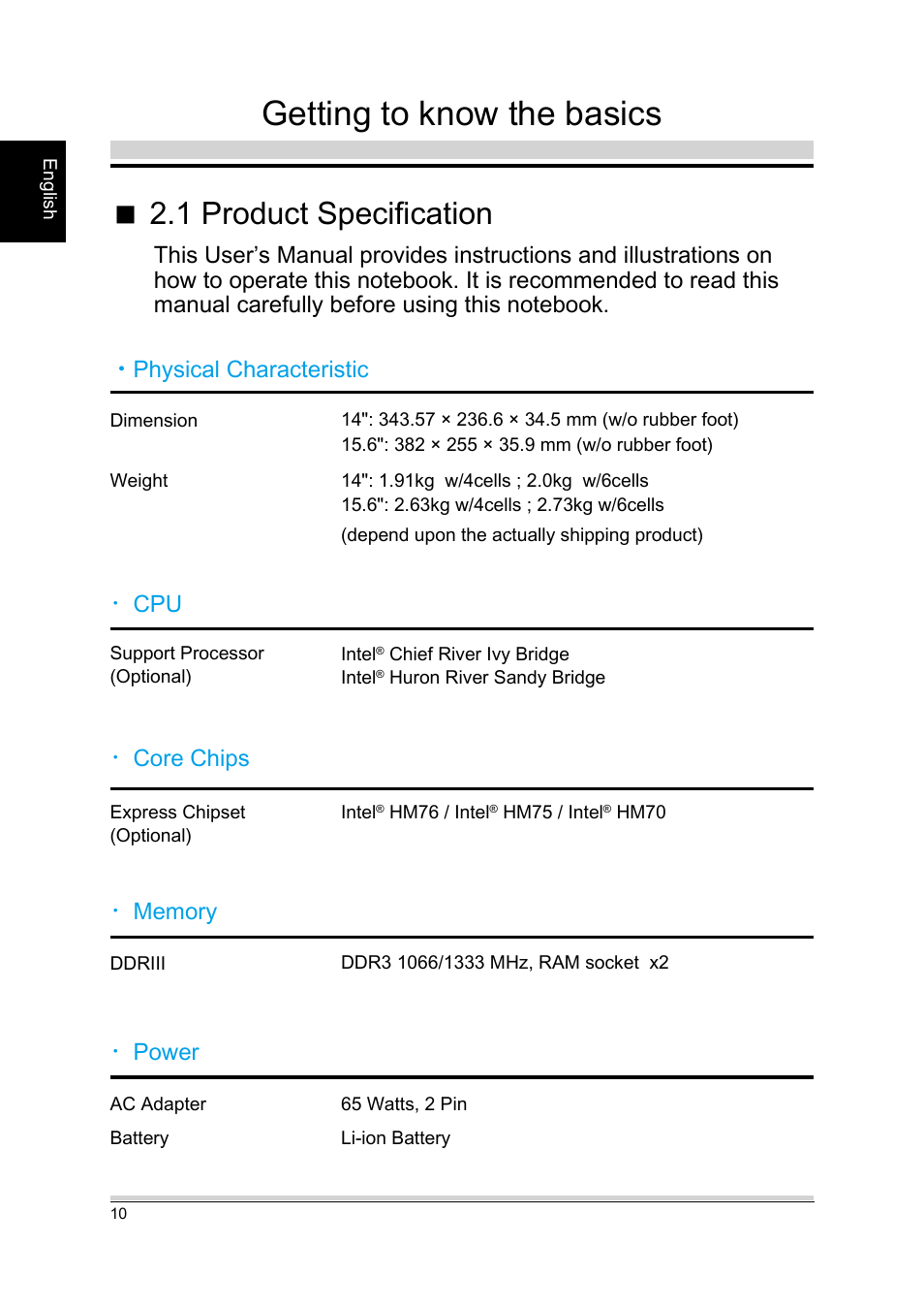 Getting to know the basics, 1 product specification, Core chips | Power | chiliGREEN A15CR03 User Manual | Page 10 / 43