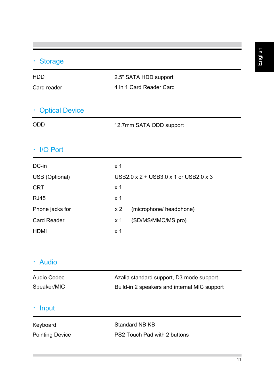 Storage, I/o port ・audio, Optical device | Input | chiliGREEN A15CR03 User Manual | Page 11 / 43