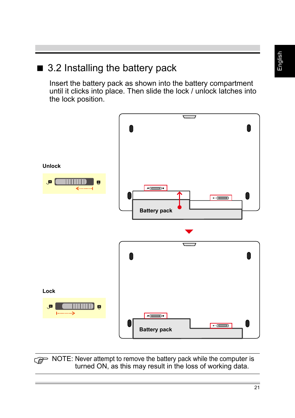 Installing the battery pack, 2 installing the battery pack | chiliGREEN A15CR03 User Manual | Page 21 / 43