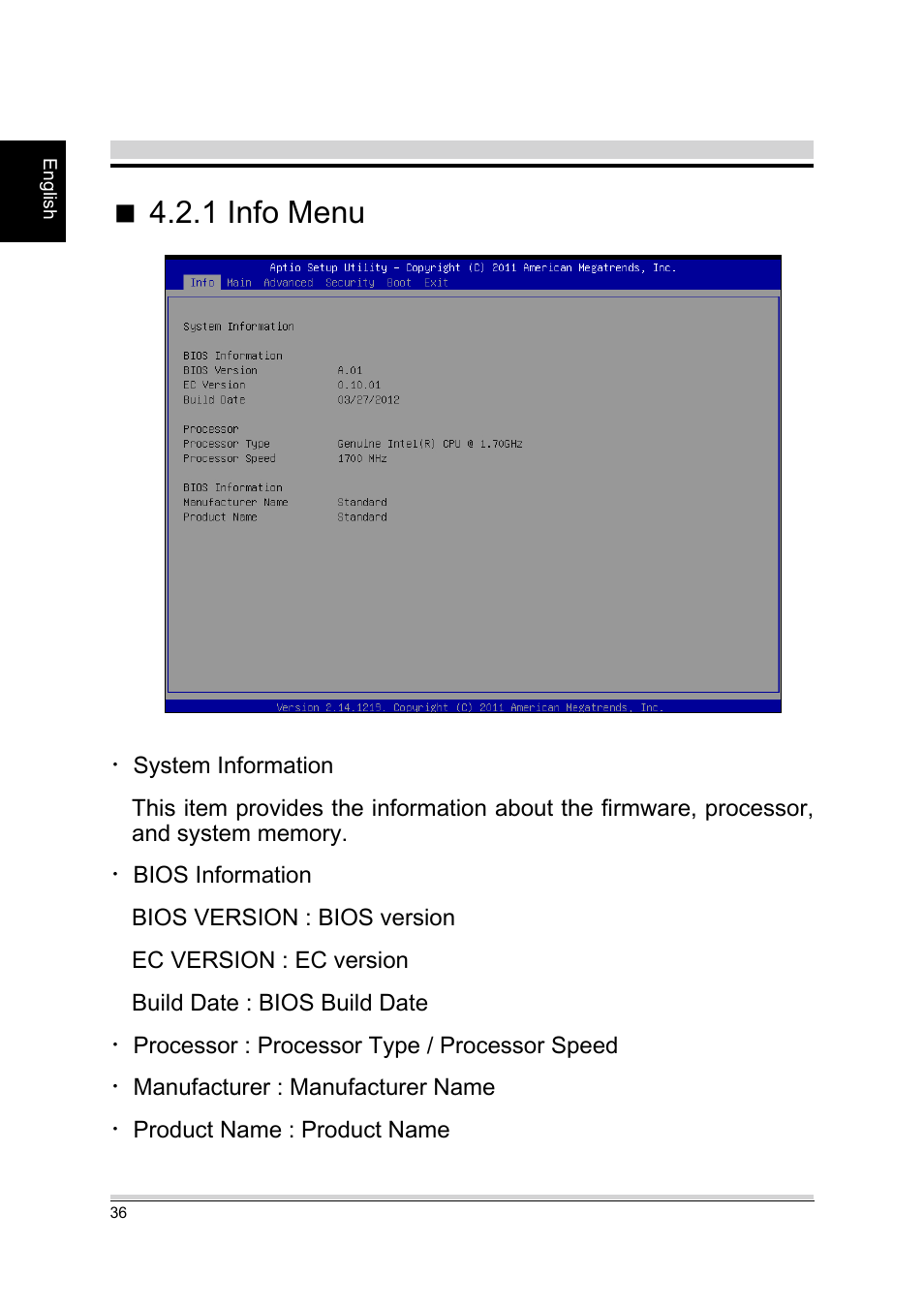 Info menu, 1 info menu | chiliGREEN A15CR03 User Manual | Page 36 / 43