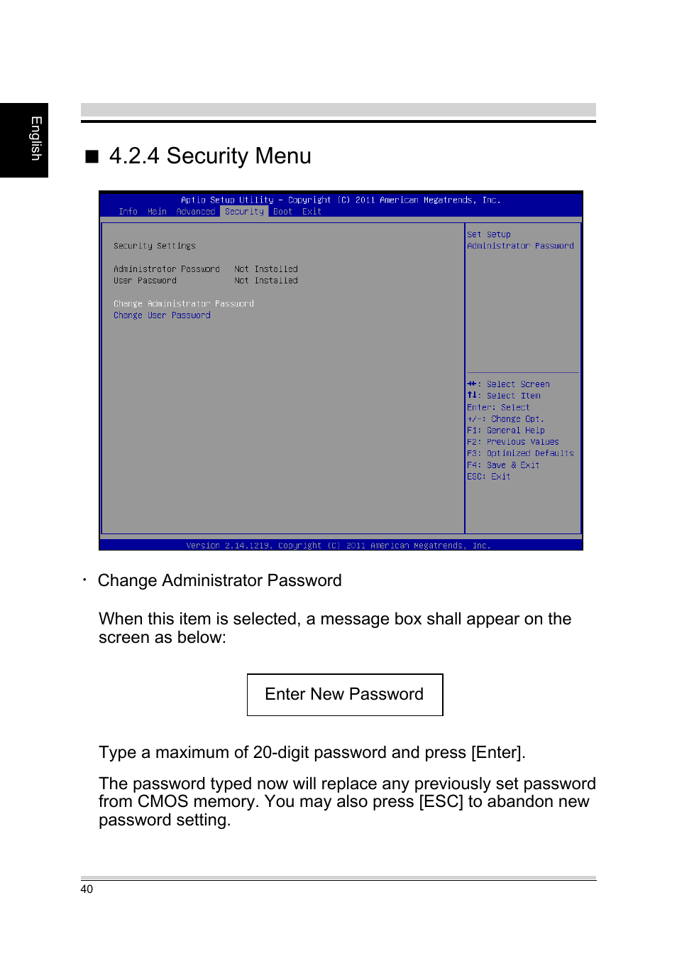 Security menu, 4 security menu | chiliGREEN A15CR03 User Manual | Page 40 / 43