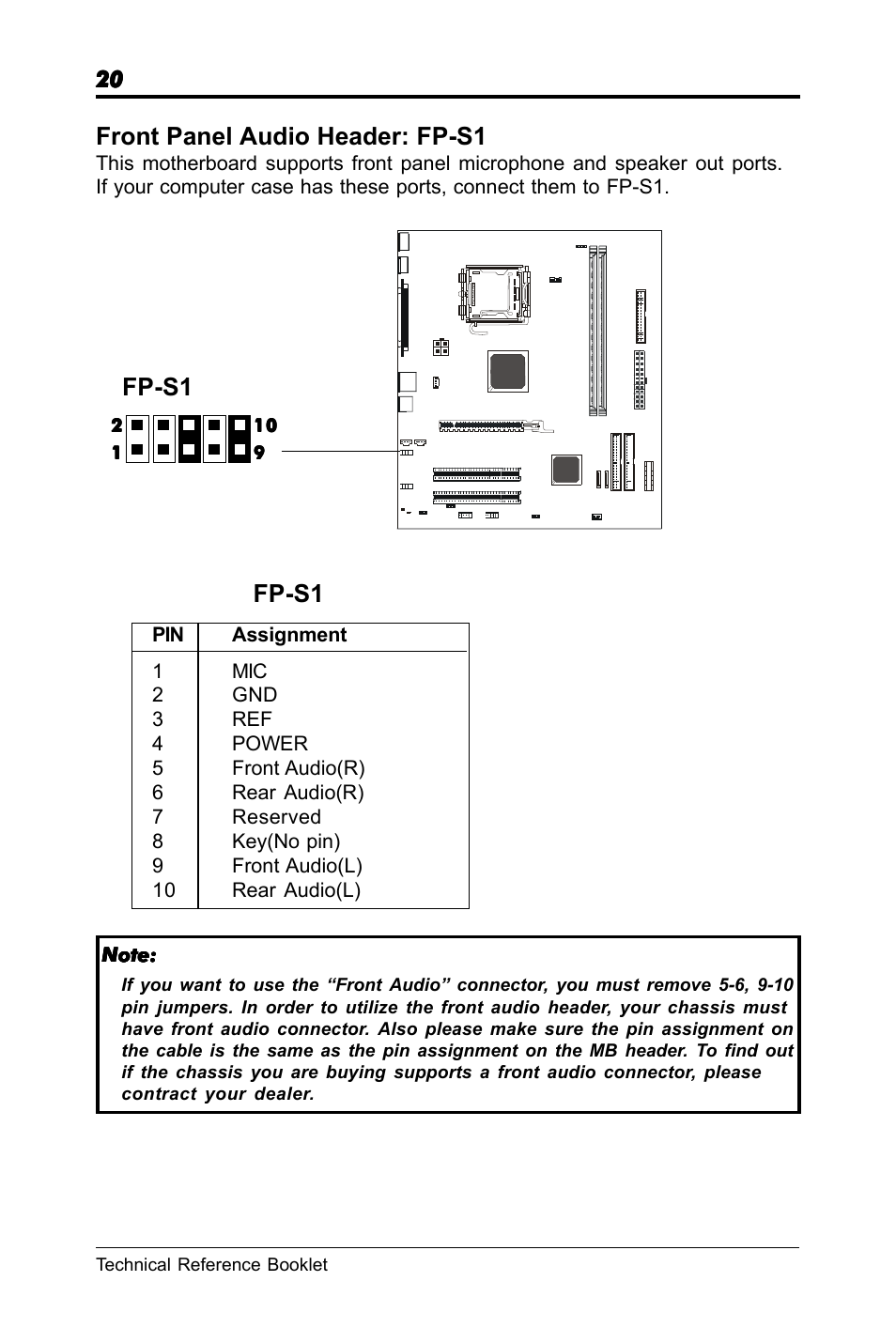 Front panel audio header: fp-s1, Fp-s1 | chiliGREEN RC410M -A82C User Manual | Page 20 / 40