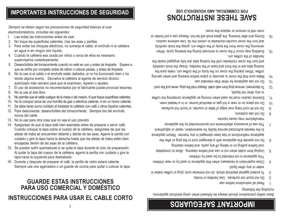 Importan tsafeguar ds, Sav et hes ein str uct ion s, Importantes instrucciones de seguridad | Aroma Housewares ACU-045 User Manual | Page 3 / 9