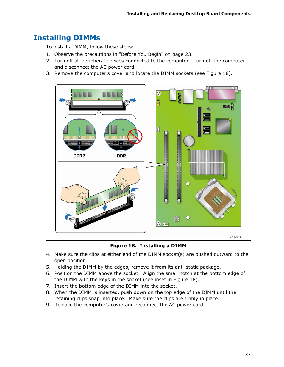 Installing dimms | chiliGREEN D946GZTS User Manual | Page 37 / 76