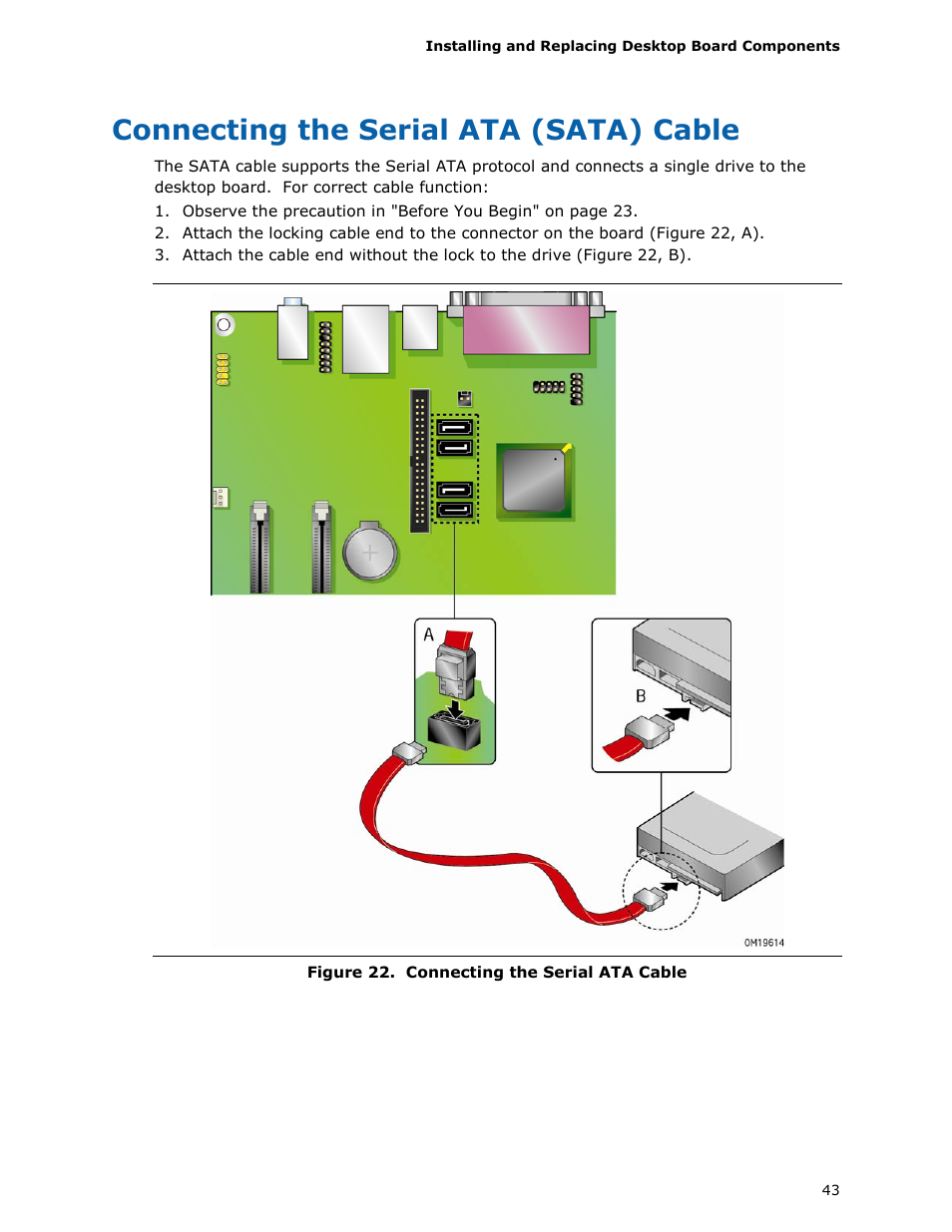 Connecting the serial ata (sata) cable | chiliGREEN D946GZTS User Manual | Page 43 / 76
