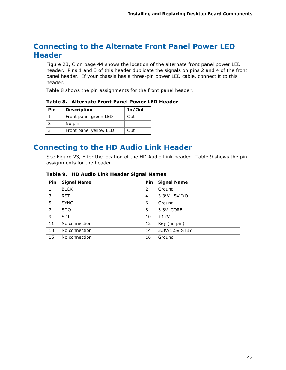 Connecting to the hd audio link header | chiliGREEN D946GZTS User Manual | Page 47 / 76
