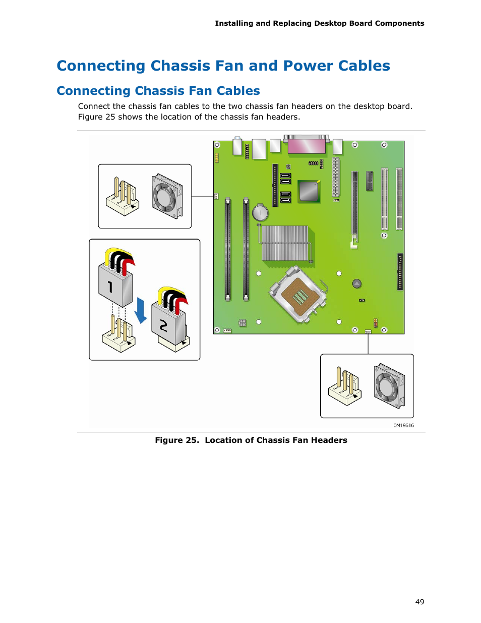 Connecting chassis fan and power cables, Connecting chassis fan cables | chiliGREEN D946GZTS User Manual | Page 49 / 76