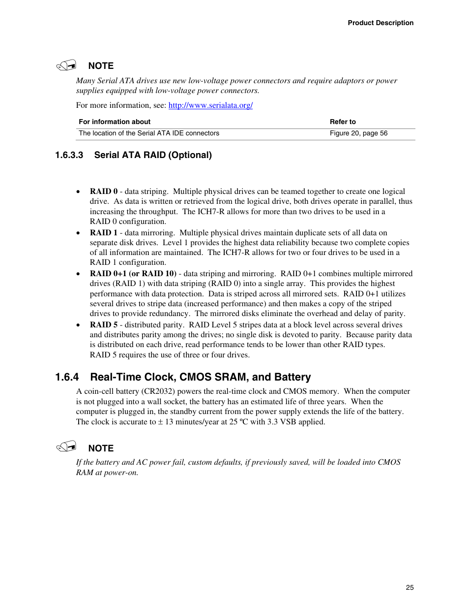 4 real-time clock, cmos sram, and battery, Real-time clock, cmos sram, and battery | chiliGREEN D945GBZ User Manual | Page 25 / 92