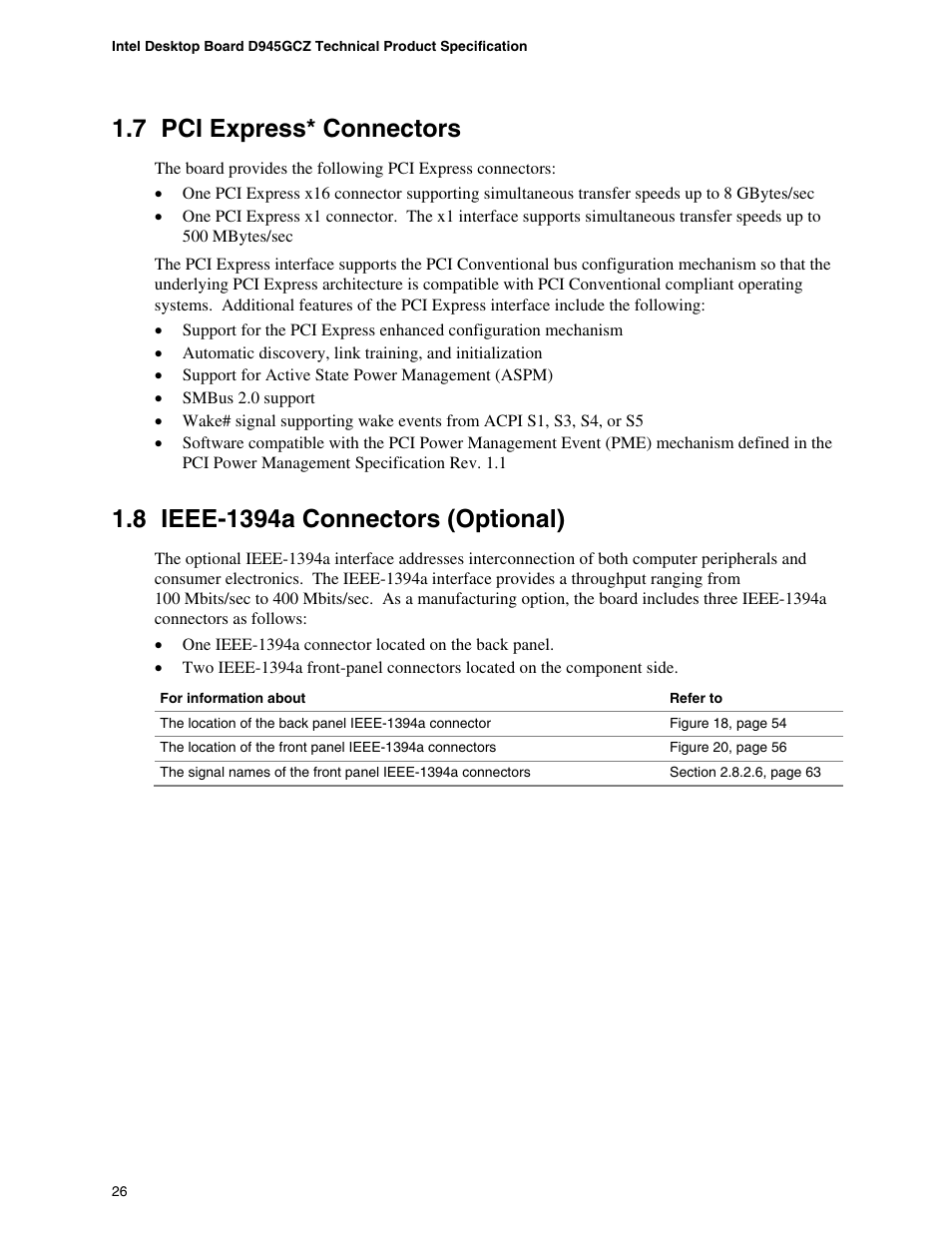 7 pci express* connectors, 8 ieee-1394a connectors (optional), Pci express* connectors | Ieee-1394a connectors (optional) | chiliGREEN D945GBZ User Manual | Page 26 / 92