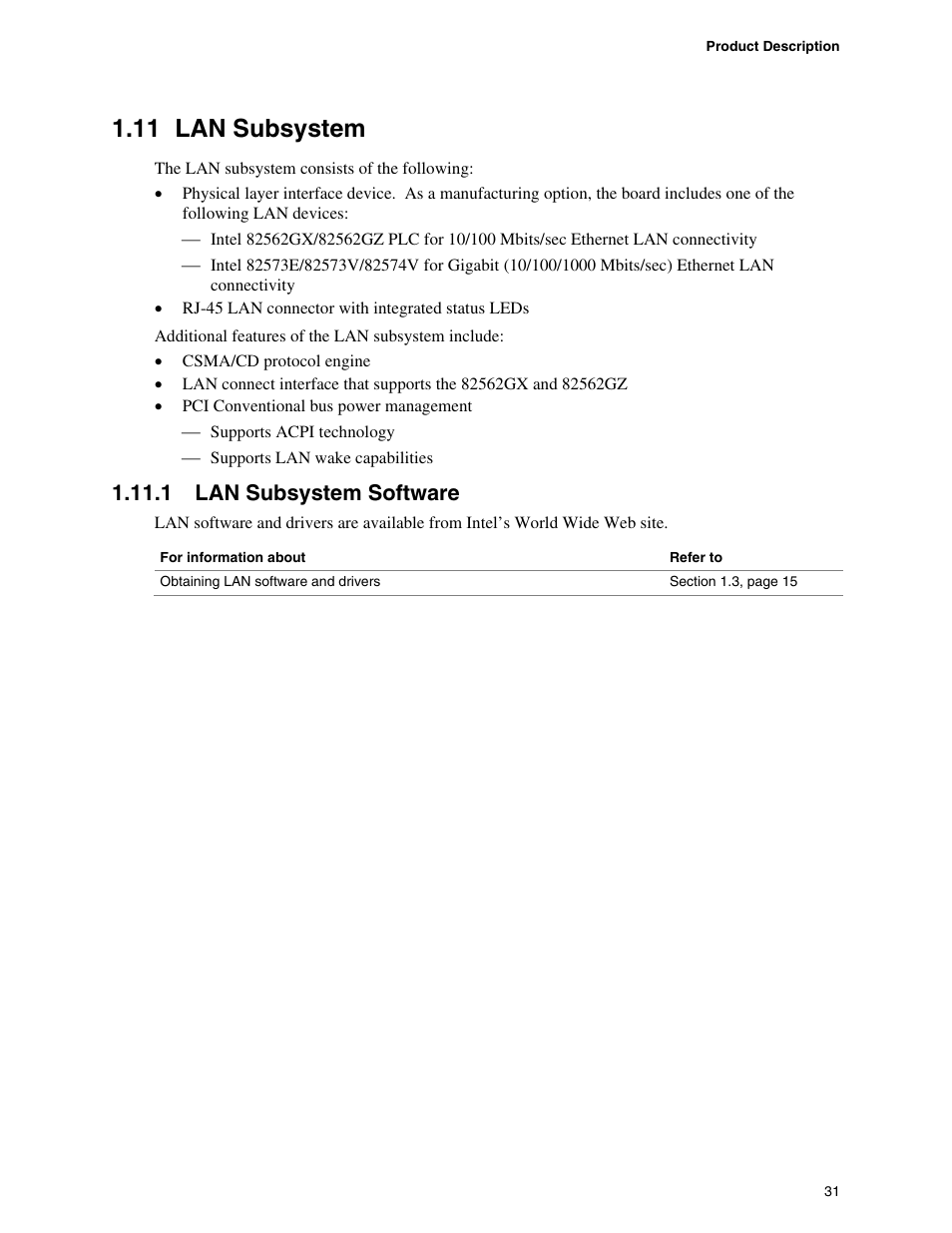 11 lan subsystem, 1 lan subsystem software, Lan subsystem | Lan subsystem software | chiliGREEN D945GBZ User Manual | Page 31 / 92