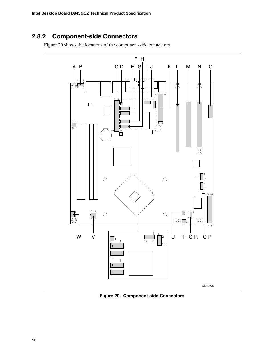 2 component-side connectors, Component-side connectors, Component-side | Connectors, Figure 20. component-side connectors | chiliGREEN D945GBZ User Manual | Page 56 / 92