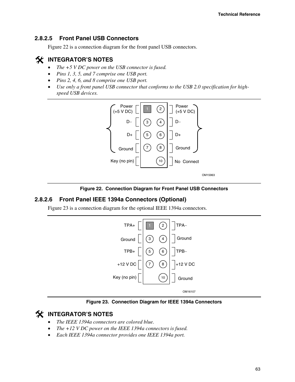 Connection diagram for front panel usb connectors, Connection diagram for ieee 1394a connectors | chiliGREEN D945GBZ User Manual | Page 63 / 92