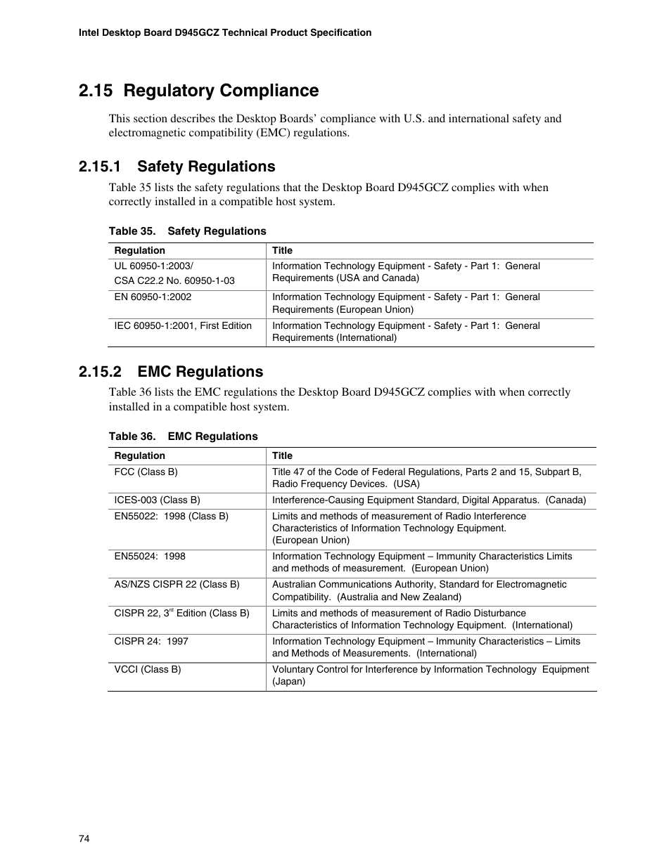 15 regulatory compliance, 1 safety regulations, 2 emc regulations | Regulatory compliance, Safety regulations, Emc regulations | chiliGREEN D945GBZ User Manual | Page 74 / 92