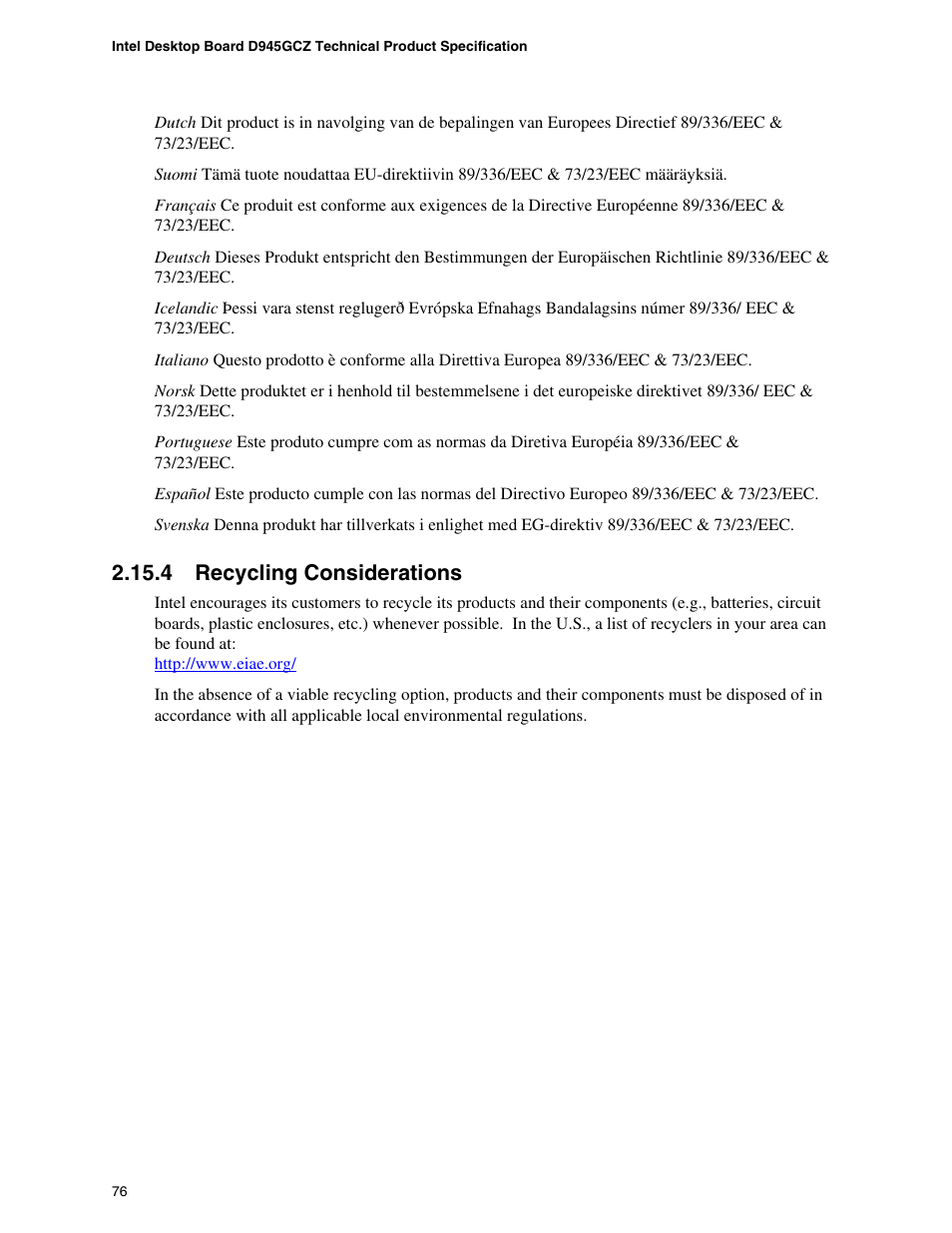 4 recycling considerations, Recycling considerations | chiliGREEN D945GBZ User Manual | Page 76 / 92