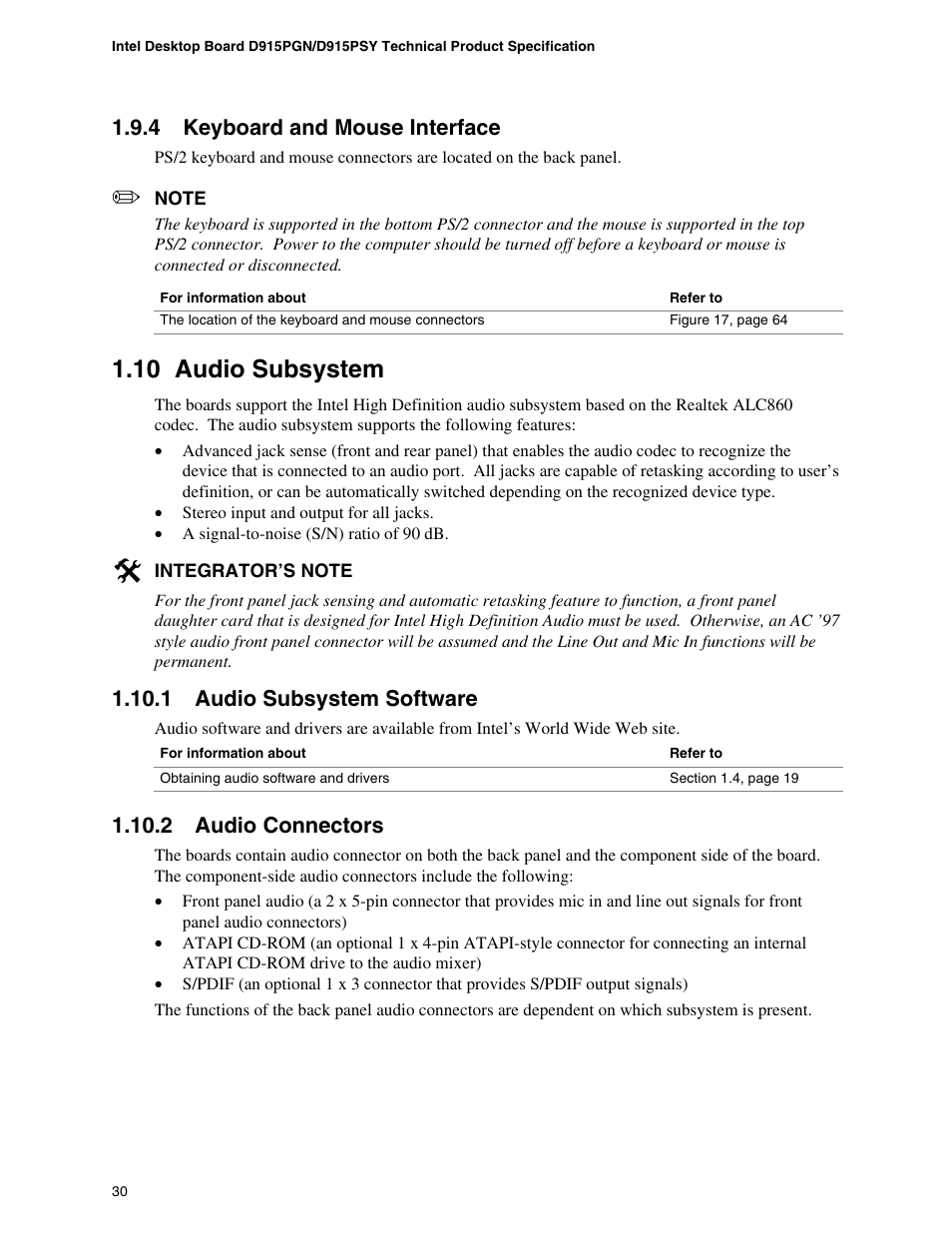Audio subsystem, 10 audio subsystem | chiliGREEN D915PGNL User Manual | Page 30 / 107