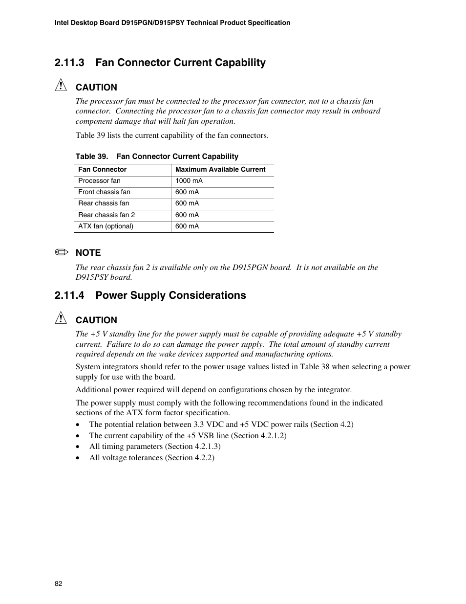 3 fan connector current capability, 4 power supply considerations | chiliGREEN D915PGNL User Manual | Page 82 / 107