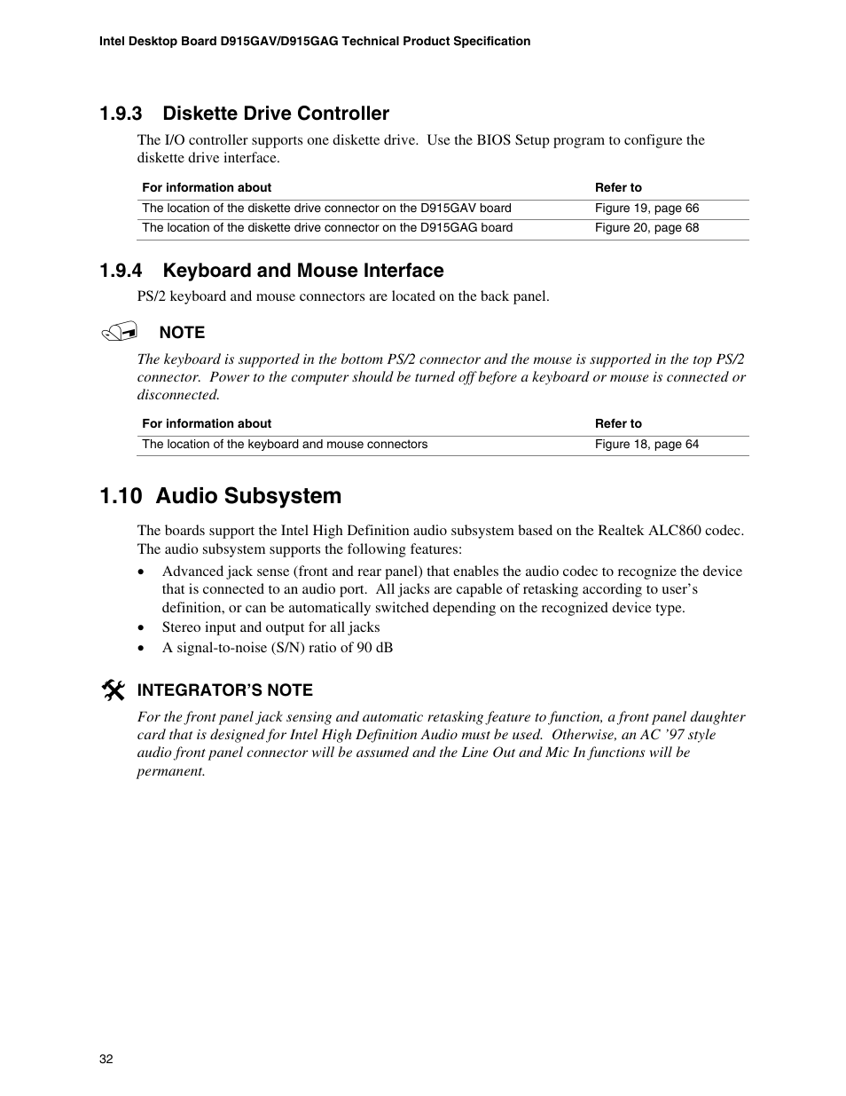 3 diskette drive controller, 4 keyboard and mouse interface, 10 audio subsystem | chiliGREEN D915GAGL User Manual | Page 32 / 106